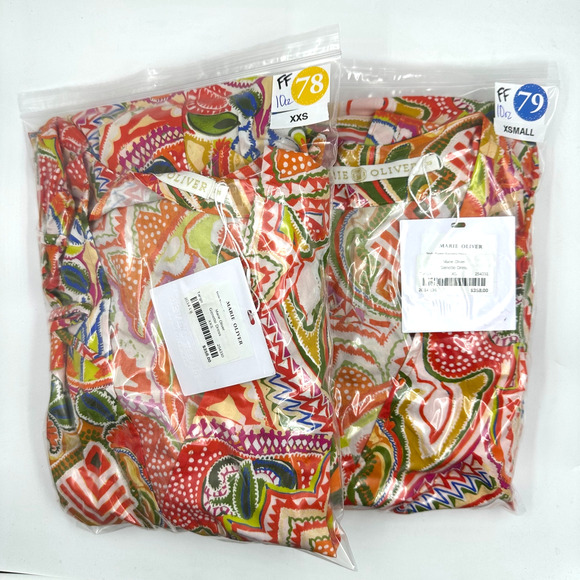 Marie Oliver Genette Ruffle Wrap Mini Dress Tango Orange Print 2G14-138-205B XS - Picture 5 of 5